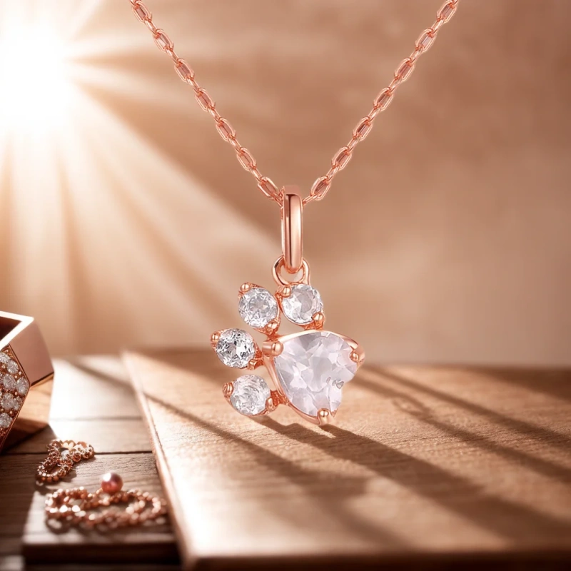 Pendant Necklace For Women Bear's Paw Cat's paw 5mm 100% Natural Gemstone Clear Quartz Chain 925 Sterling Silver Fine Jewelry