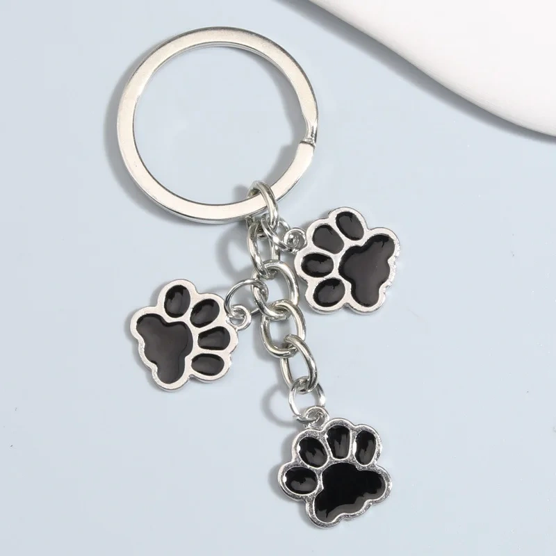 Cute Keychain Cat Dog Paw Key Ring Footprints Enamel Key Chains For Women Men Handbag Accessorie DIY Handmade Jewelry Gifts