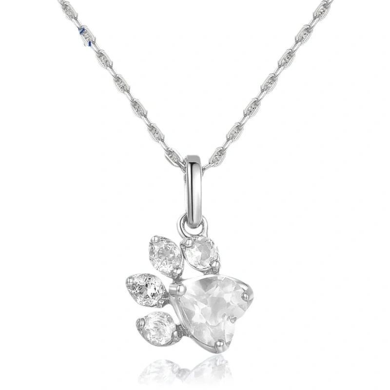 Pendant Necklace For Women Bear's Paw Cat's paw 5mm 100% Natural Gemstone Clear Quartz Chain 925 Sterling Silver Fine Jewelry
