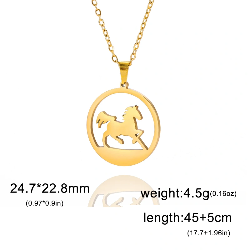 Skyrim Stainless Steel Running Horse Round Pendant Necklace Women Girls Neck Chain Fashion Jewelry Birthday Gift for Horse Lover