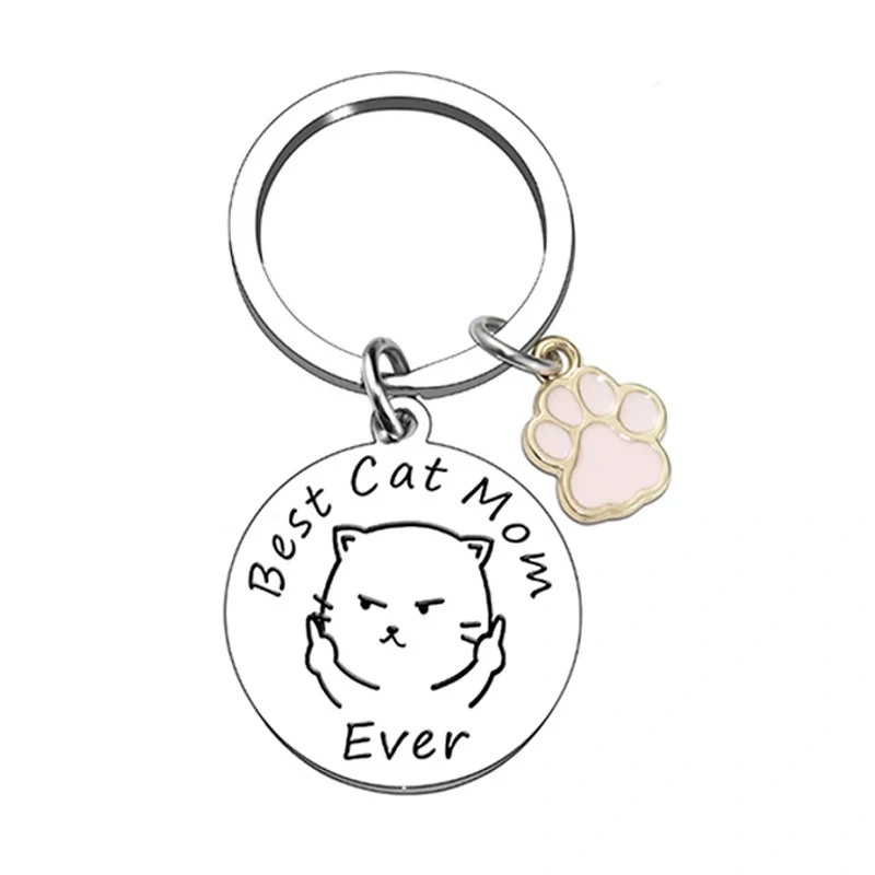 Best Dog/Cat Mom Ever Key Chain Graffiti Stainless Steel Pendant Key Rings Mothers Day Jewelry Cat/Dog Pet Lover Friendship Gift