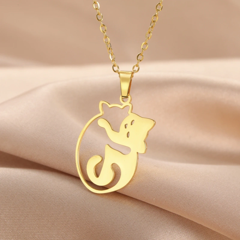 Cazador Cute Hugging Cats Kitten Necklace for Women Stainless Steel Animal Dog Pet Pendant Necklaces Jewelry Gift 2025 Trend