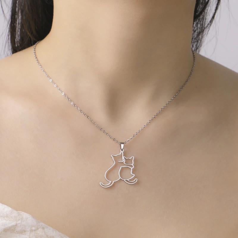Cazador Cute Hugging Cats Kitten Necklace for Women Stainless Steel Animal Dog Pet Pendant Necklaces Jewelry Gift 2025 Trend