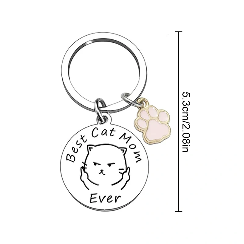 Best Dog/Cat Mom Ever Key Chain Graffiti Stainless Steel Pendant Key Rings Mothers Day Jewelry Cat/Dog Pet Lover Friendship Gift