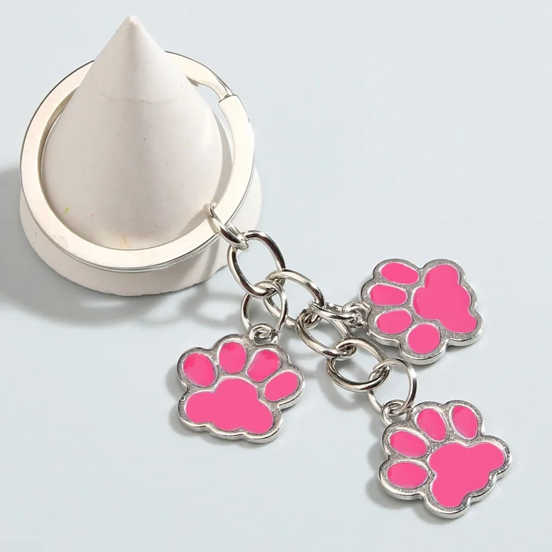 Cute Keychain Cat Dog Paw Key Ring Footprints Enamel Key Chains For Women Men Handbag Accessorie DIY Handmade Jewelry Gifts