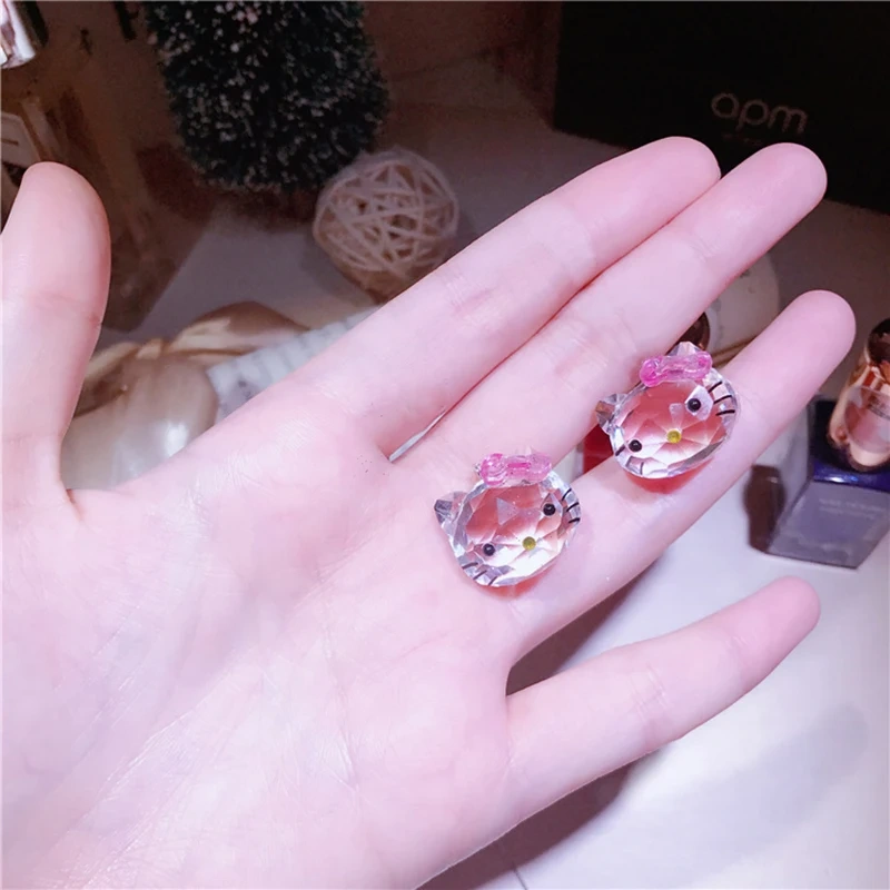 Fashion 925 Silver Crystal Lovely Cat Pendant Chokers Necklace Cute Crystal Silver Chain Girl Children Jewelry Earrings Gift