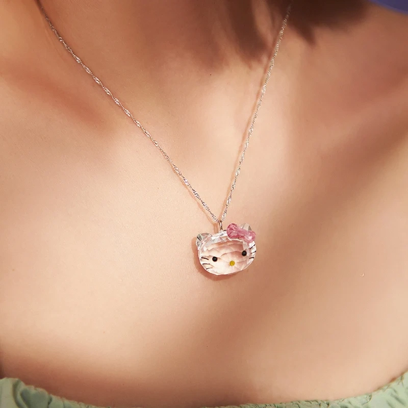 Fashion 925 Silver Crystal Lovely Cat Pendant Chokers Necklace Cute Crystal Silver Chain Girl Children Jewelry Earrings Gift