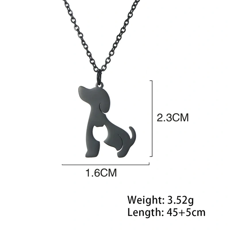 Hollow Cat Dog Pendant Necklace Double Layer Chains Choker Cute Animal Kitten Women's Necklace Stainless Steel Jewelry Wholesale