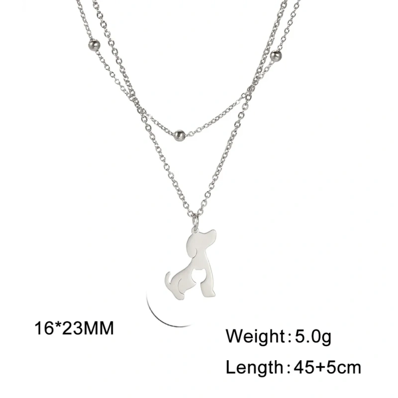 Hollow Cat Dog Pendant Necklace Double Layer Chains Choker Cute Animal Kitten Women's Necklace Stainless Steel Jewelry Wholesale