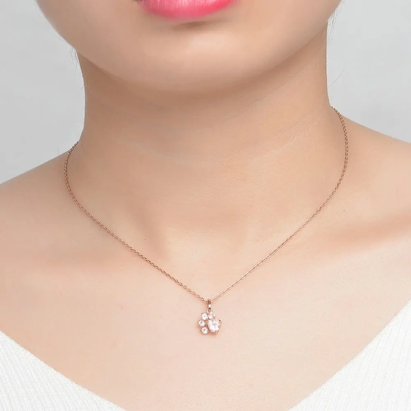 Pendant Necklace For Women Bear's Paw Cat's paw 5mm 100% Natural Gemstone Clear Quartz Chain 925 Sterling Silver Fine Jewelry