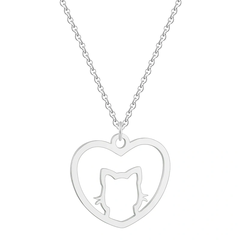 Kinitial Cute Cat Love Heart Pendants & Necklaces Classic Animal Necklace Fashion Gifts for Women Girl Birthday Party Jewelry