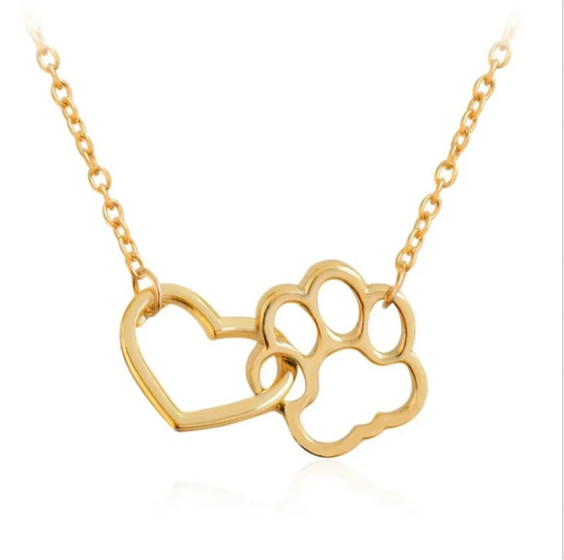 Fashion Cute Dog Paw with Heart Necklaces & Pendants for Women Simple Collarbone Chain Necklace Girls Birthday GIfts