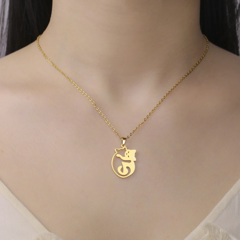 Cazador Cute Hugging Cats Kitten Necklace for Women Stainless Steel Animal Dog Pet Pendant Necklaces Jewelry Gift 2025 Trend