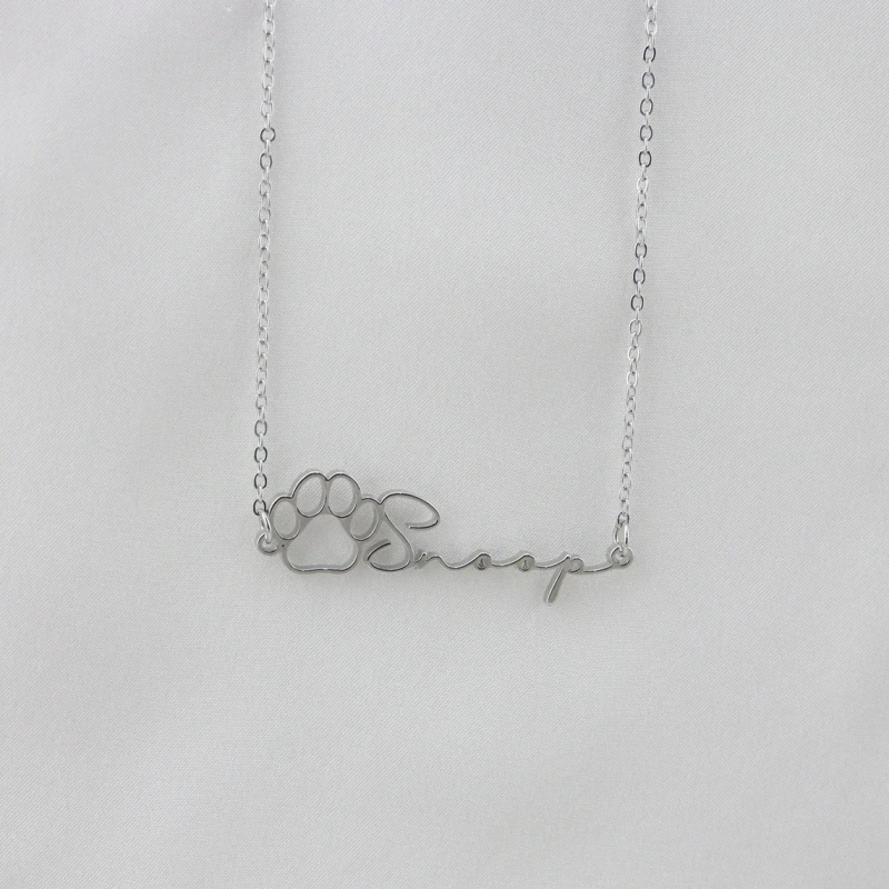 Personalized Name Necklace Dog Paw Necklace Personalized Handwriting  Print Initial Bone Pet Charm Jewelry Gift