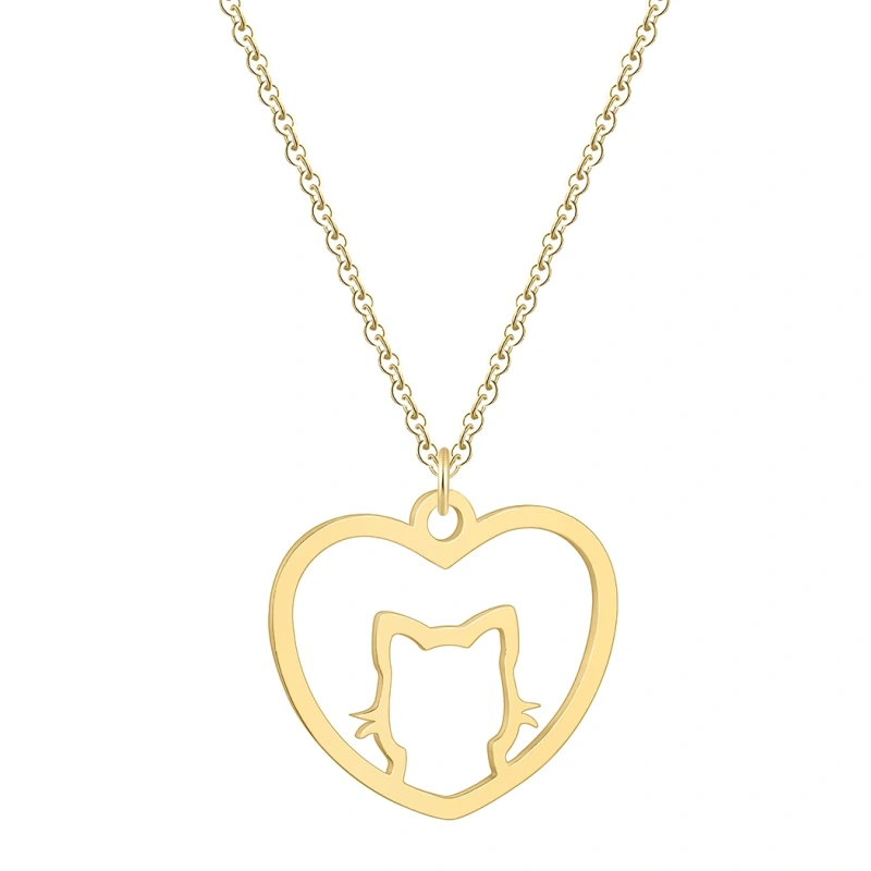 Kinitial Cute Cat Love Heart Pendants & Necklaces Classic Animal Necklace Fashion Gifts for Women Girl Birthday Party Jewelry