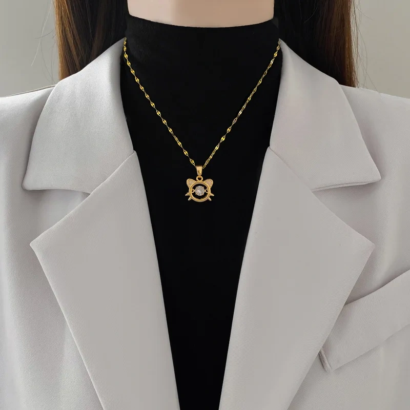 Cute Zircon Kitten Cat Pendant Necklaces for Women Girls Stainless Steel Chain Lovely Collar Accessories Jewelry Gifts