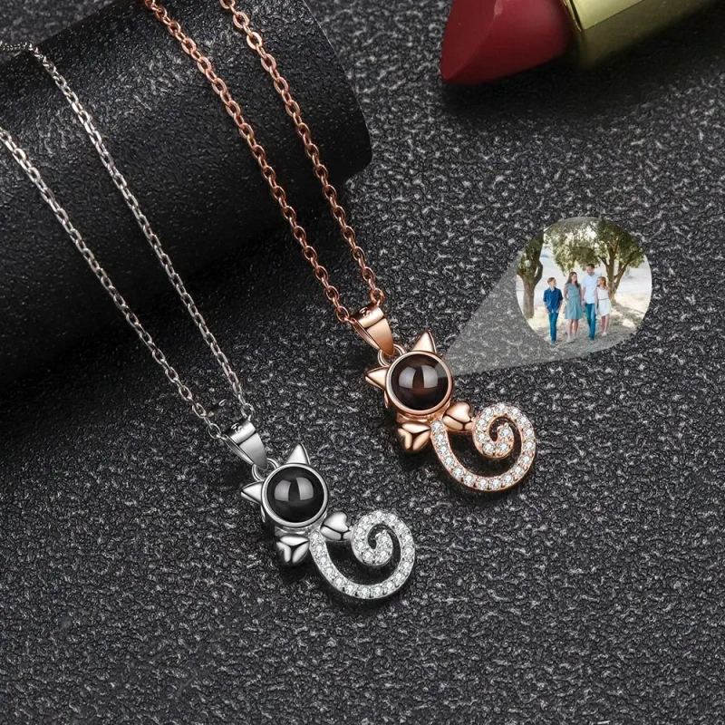 Projection Photo Customized Photo Necklace for Women Girl Personalized Animal Pendant Necklace Memory Jewelry Christmas Gift