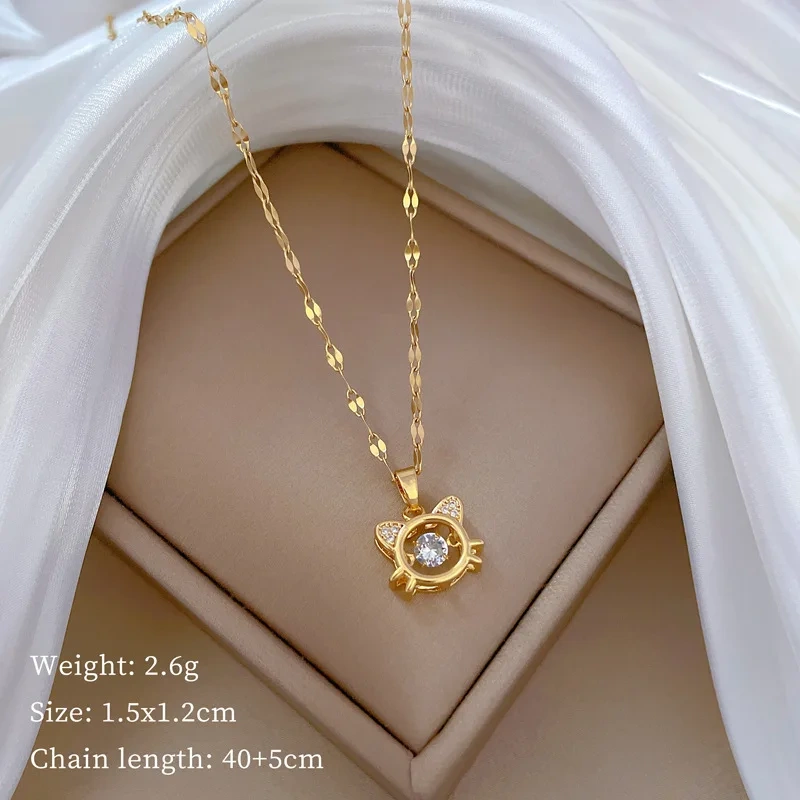 Cute Zircon Kitten Cat Pendant Necklaces for Women Girls Stainless Steel Chain Lovely Collar Accessories Jewelry Gifts