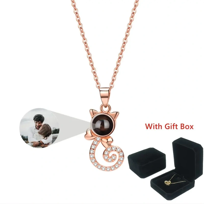 Projection Photo Customized Photo Necklace for Women Girl Personalized Animal Pendant Necklace Memory Jewelry Christmas Gift