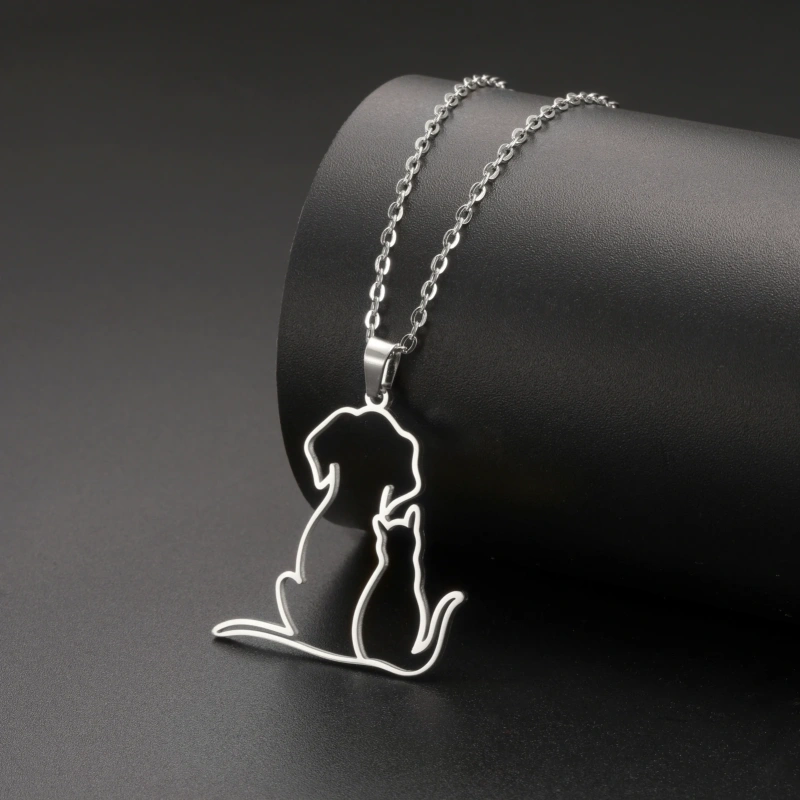 Cazador Cute Hugging Cats Kitten Necklace for Women Stainless Steel Animal Dog Pet Pendant Necklaces Jewelry Gift 2025 Trend