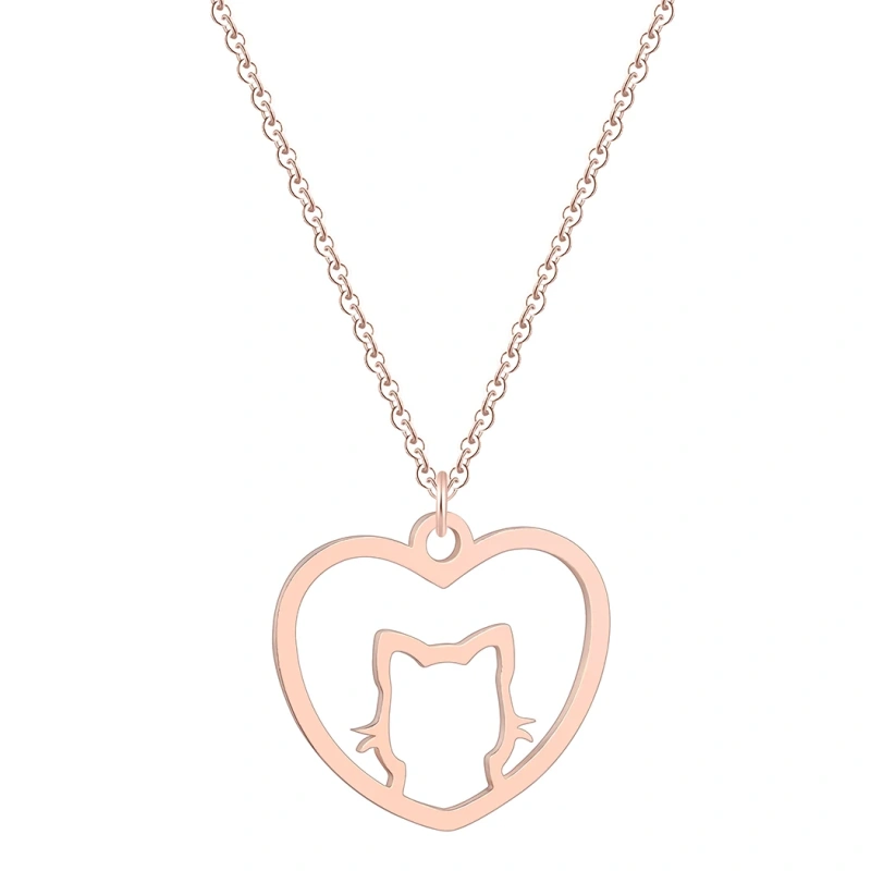 Kinitial Cute Cat Love Heart Pendants & Necklaces Classic Animal Necklace Fashion Gifts for Women Girl Birthday Party Jewelry