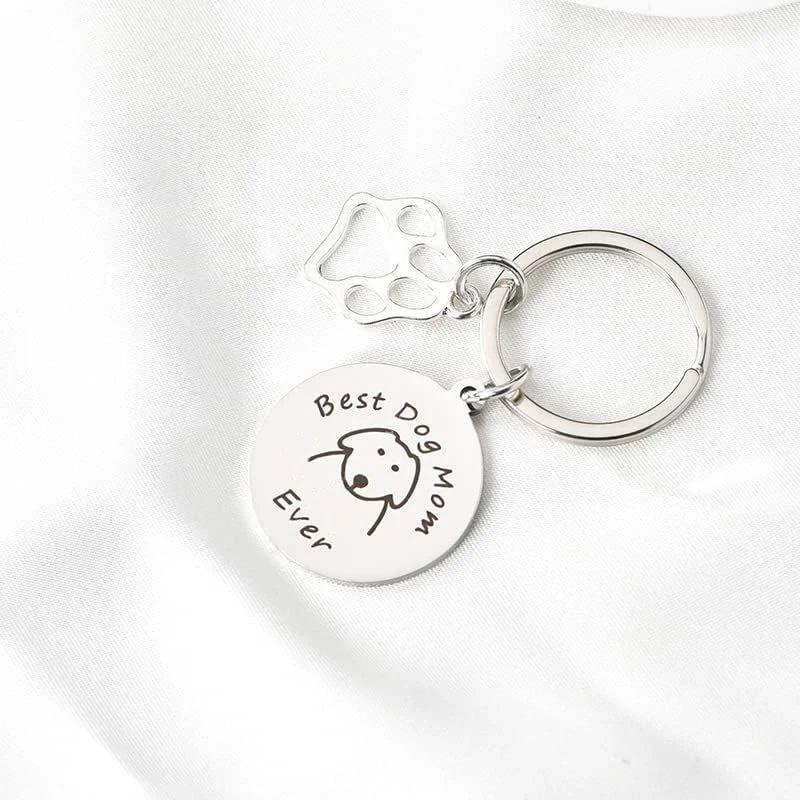 Best Dog/Cat Mom Ever Key Chain Graffiti Stainless Steel Pendant Key Rings Mothers Day Jewelry Cat/Dog Pet Lover Friendship Gift
