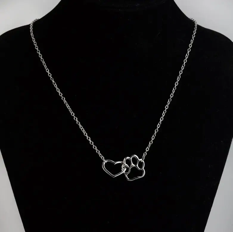 Fashion Cute Dog Paw with Heart Necklaces & Pendants for Women Simple Collarbone Chain Necklace Girls Birthday GIfts