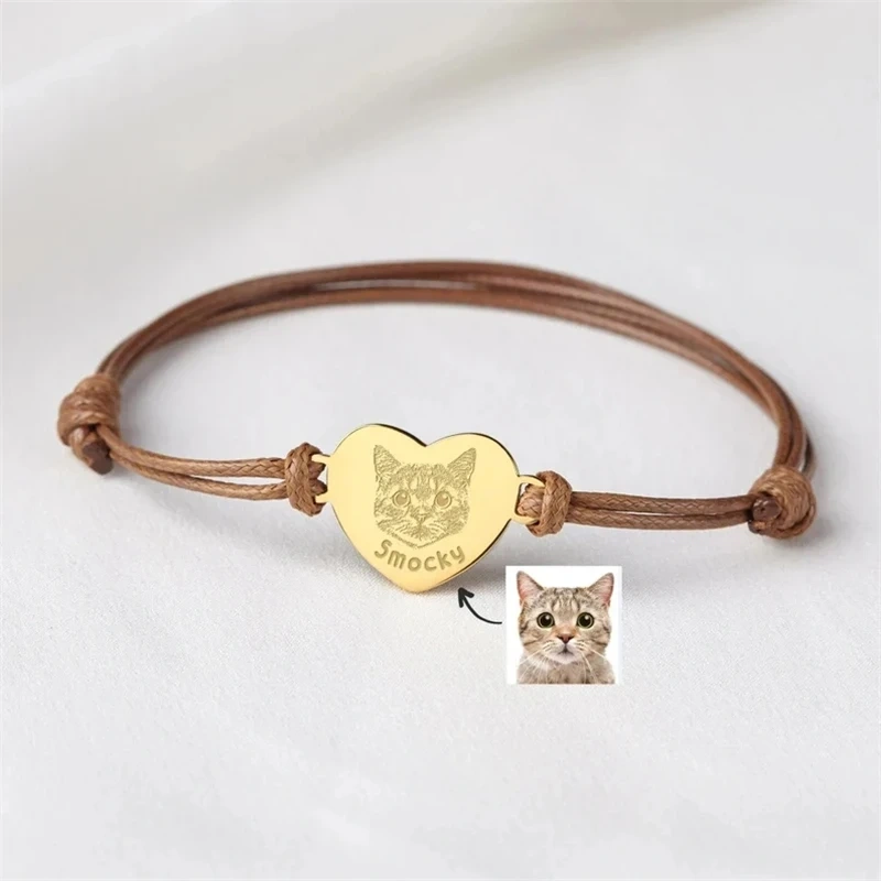 Custom Stainless Steel Pet Portrait Bracelets For Women Personalized Dog Photo Adjustable Pet Owner Lover Bracelet Jewelry Gift
