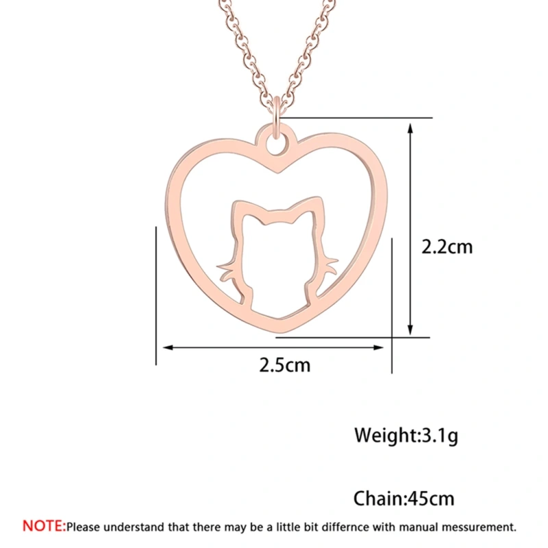 Kinitial Cute Cat Love Heart Pendants & Necklaces Classic Animal Necklace Fashion Gifts for Women Girl Birthday Party Jewelry