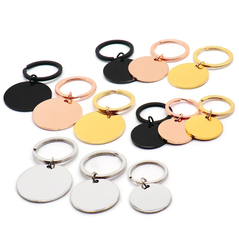 20Sets Blank Round Dog Tags Anti-Lost Cat ID Customized Tell Pet Collar Nameplate Valentine Day Gifts Key Chain Rings  Charm DIY