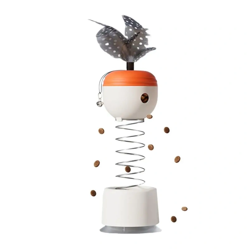 Cat Feeder Feather Toy With Bell Spring-Loaded Automatic Slow Feeder Ball Stable Suction Cup Pet Kitten Slow Feeder Puzzle Toy