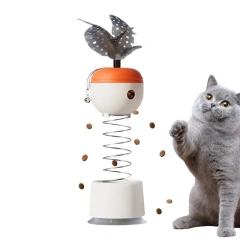 Cat Feeder Feather Toy With Bell Spring-Loaded Automatic Slow Feeder Ball Stable Suction Cup Pet Kitten Slow Feeder Puzzle Toy