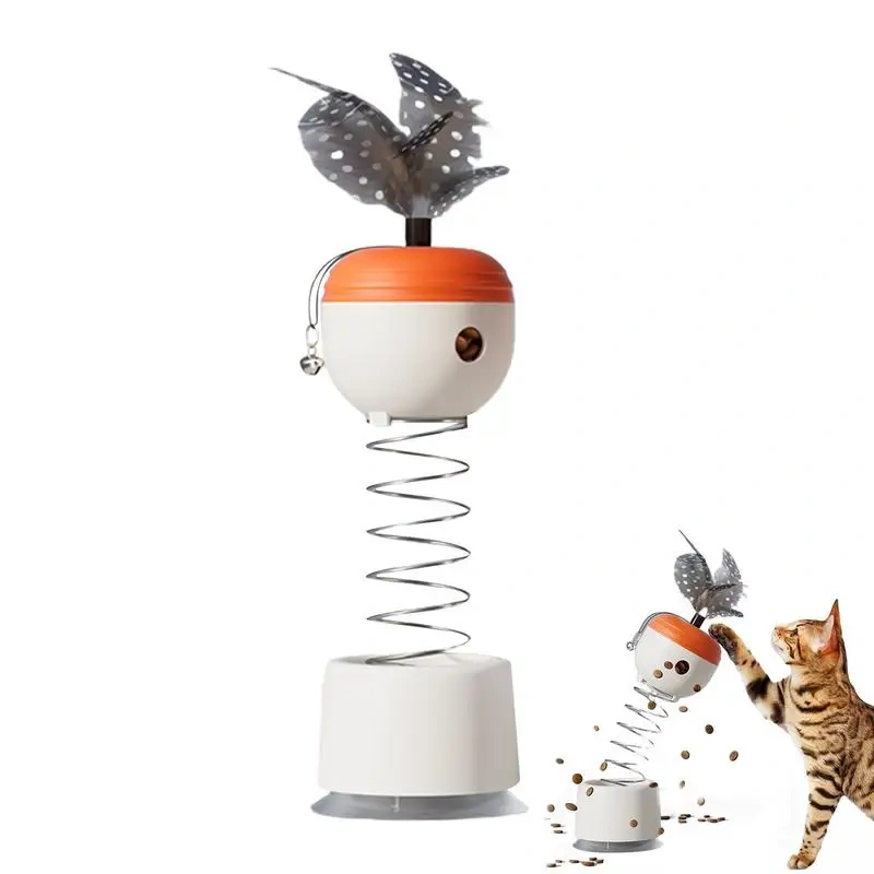 Cat Feeder Feather Toy With Bell Spring-Loaded Automatic Slow Feeder Ball Stable Suction Cup Pet Kitten Slow Feeder Puzzle Toy