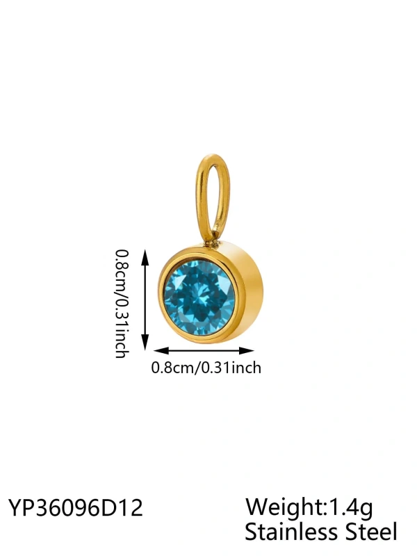 CARLIDANA Waterproof 12 Month Crystal Birthstone 14K Gold Plated Stainless Steel 8MM Birthstone Bezel Pendant DIY Charm