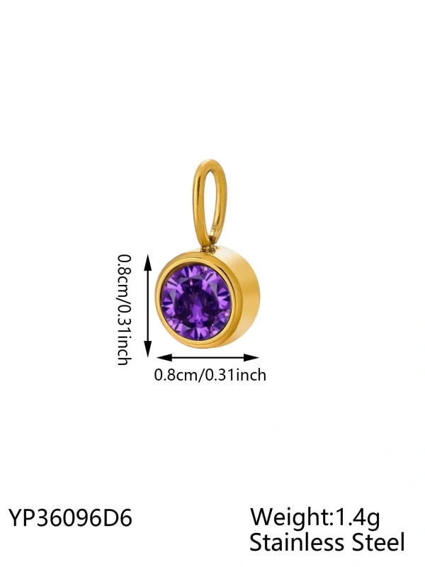CARLIDANA Waterproof 12 Month Crystal Birthstone 14K Gold Plated Stainless Steel 8MM Birthstone Bezel Pendant DIY Charm