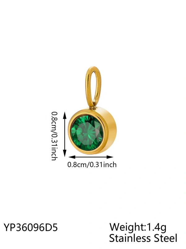 CARLIDANA Waterproof 12 Month Crystal Birthstone 14K Gold Plated Stainless Steel 8MM Birthstone Bezel Pendant DIY Charm