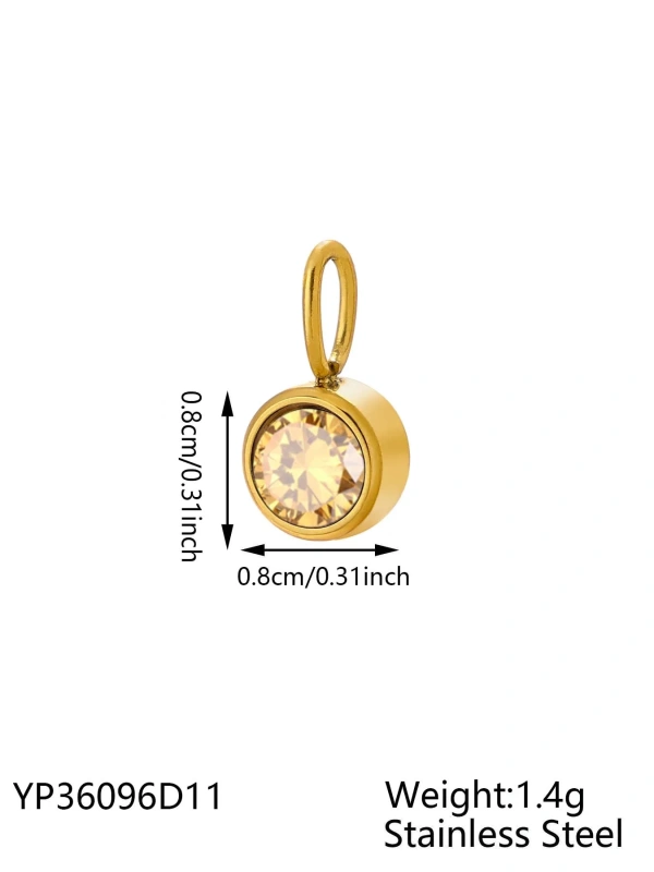 CARLIDANA Waterproof 12 Month Crystal Birthstone 14K Gold Plated Stainless Steel 8MM Birthstone Bezel Pendant DIY Charm