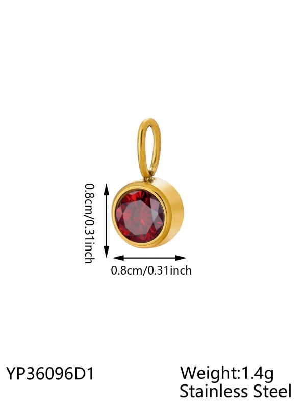 CARLIDANA Waterproof 12 Month Crystal Birthstone 14K Gold Plated Stainless Steel 8MM Birthstone Bezel Pendant DIY Charm