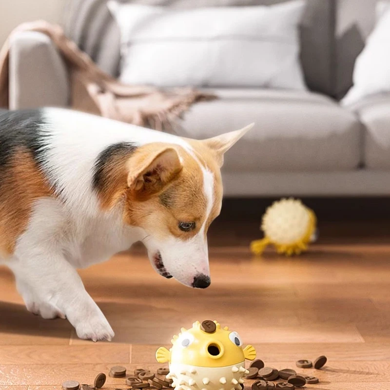 Bouncing fish dog toy leakage ball for relieving boredom, grinding teeth, bite resistance, sound ball, large and small dog pet s