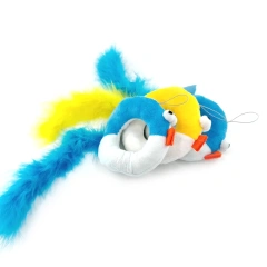 Manufacture Wholesale Lovely Round Fish Shape Plush Spring Cat Toy with Rattle Feather