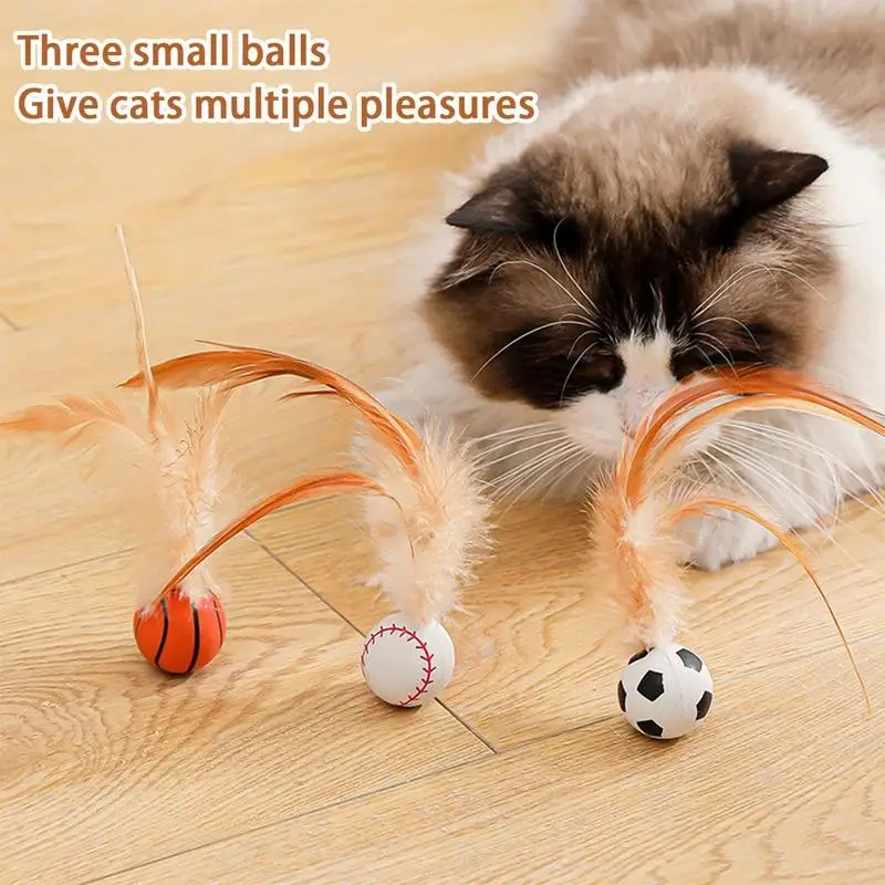 3Pcs Cat Interactive Ball Toys Bouncy Balls with Feather Indoor Cat Game Toy Feather Cat Training Catcher Pet Toy