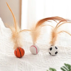 3Pcs Cat Interactive Ball Toys Bouncy Balls with Feather Indoor Cat Game Toy Feather Cat Training Catcher Pet Toy