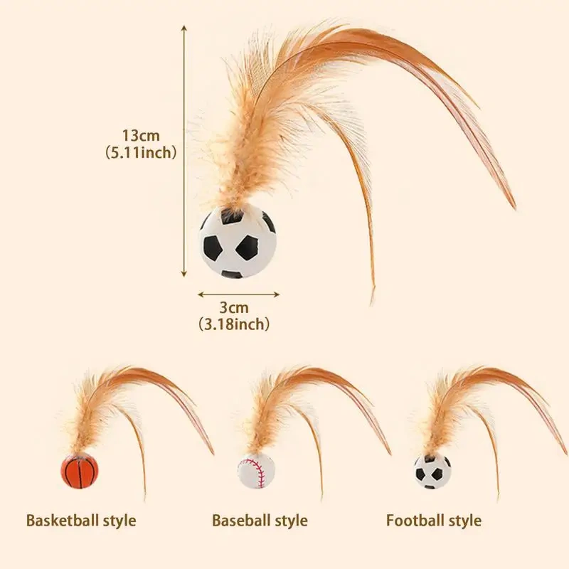 3Pcs Cat Interactive Ball Toys Bouncy Balls with Feather Indoor Cat Game Toy Feather Cat Training Catcher Pet Toy
