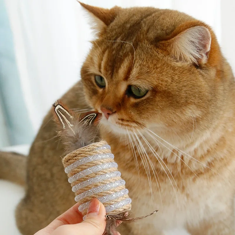 Cat Double Feather Hemp Rope Hose Tube Roller Within Sand Cat Toy chase Interactive Cat Toy