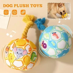 PP Cotton Filling Dog Toy Ball with Rope Knot Interactive Bell Pet Plush Sound Toy Bite Resistant Ringing Doggy Disc Ball Indoor