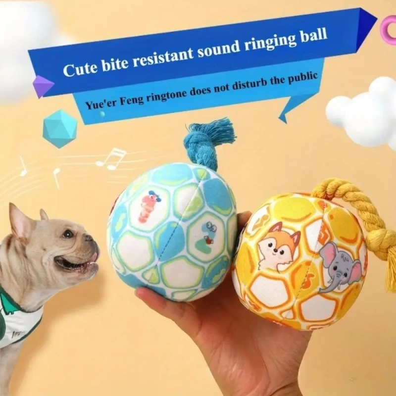 PP Cotton Filling Dog Toy Ball with Rope Knot Interactive Bell Pet Plush Sound Toy Bite Resistant Ringing Doggy Disc Ball Indoor
