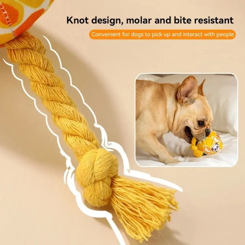 PP Cotton Filling Dog Toy Ball with Rope Knot Interactive Bell Pet Plush Sound Toy Bite Resistant Ringing Doggy Disc Ball Indoor