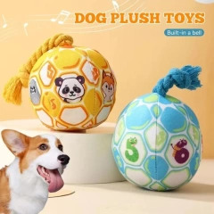 PP Cotton Filling Dog Toy Ball with Rope Knot Interactive Bell Pet Plush Sound Toy Bite Resistant Ringing Doggy Disc Ball Indoor