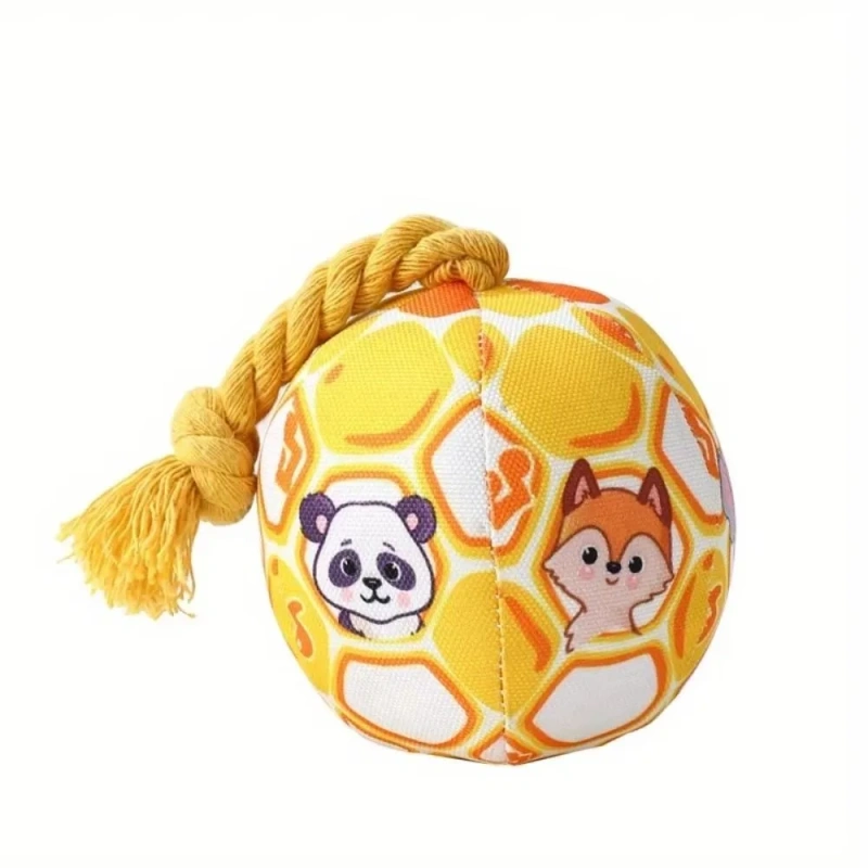PP Cotton Filling Dog Toy Ball with Rope Knot Interactive Bell Pet Plush Sound Toy Bite Resistant Ringing Doggy Disc Ball Indoor
