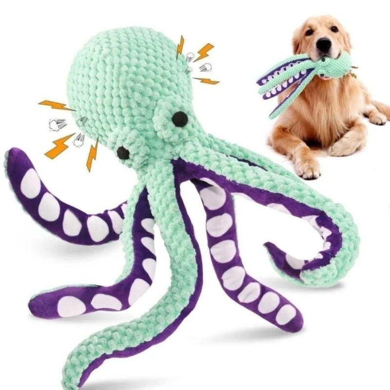 New Octopus Shell Dog Chew Toy Teeth Cleaning Bite Resistant Pet Plush Dolls Interactive Large Cat Sound Doll for Puppy Cats